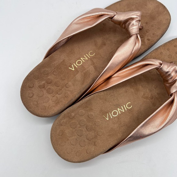 VIONIC Pippa Toe Post Sandal Womens 10 Rose Gold Leather Knotted Flip Flop Thong - Picture 7 of 14